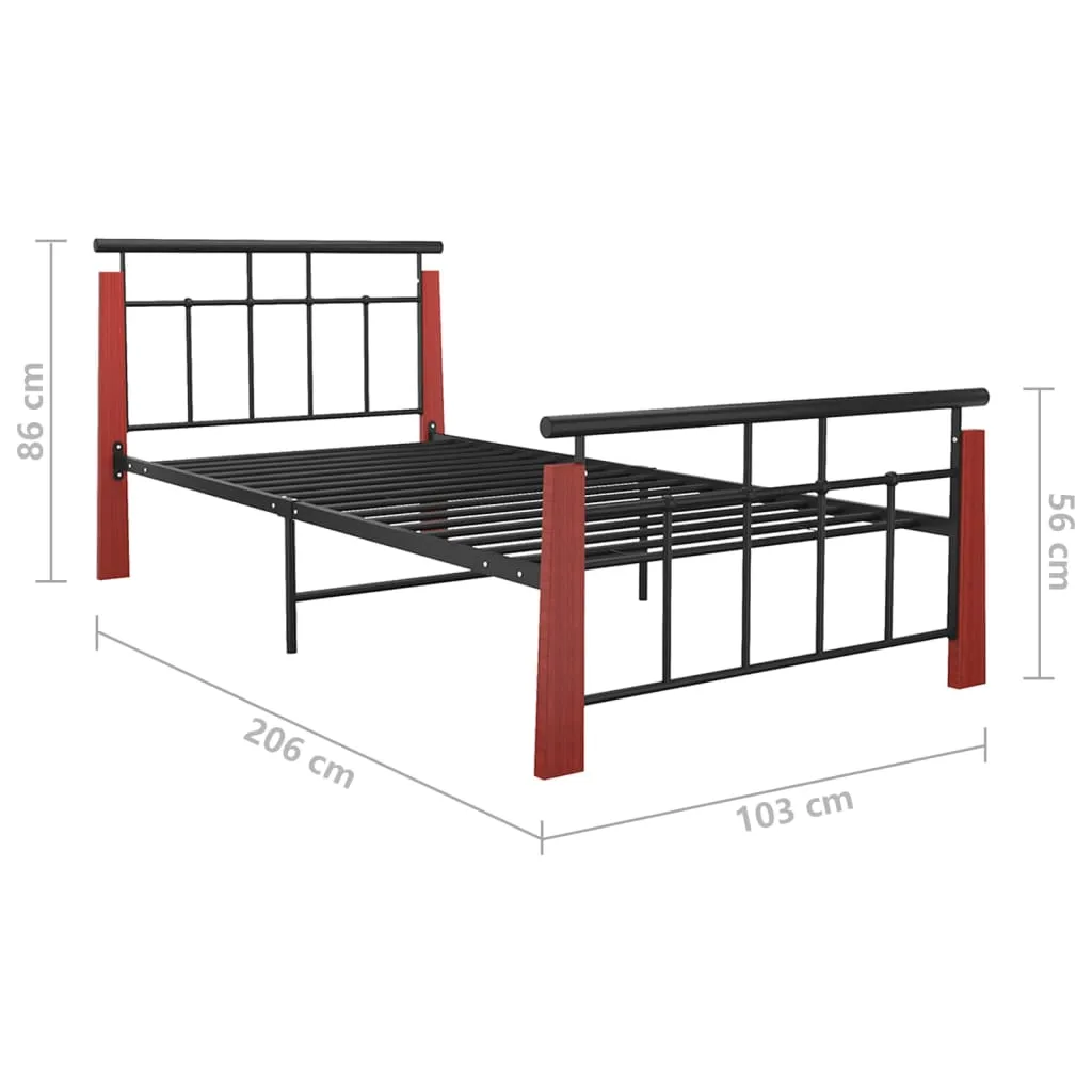 Bed Frame Metal and Solid Oak Wood 90x200 cm