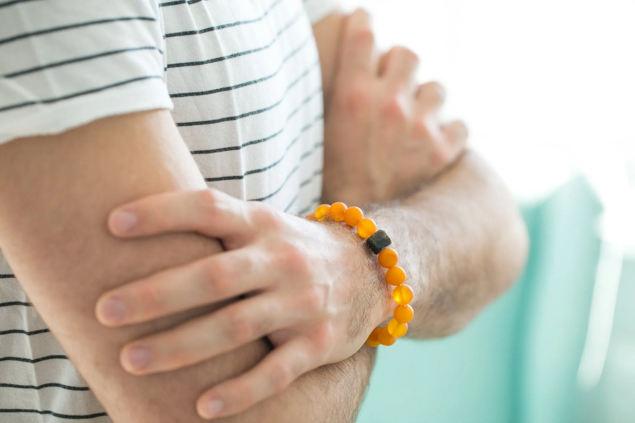 Black Cube Accent Egg Yolk Amber Bracelet