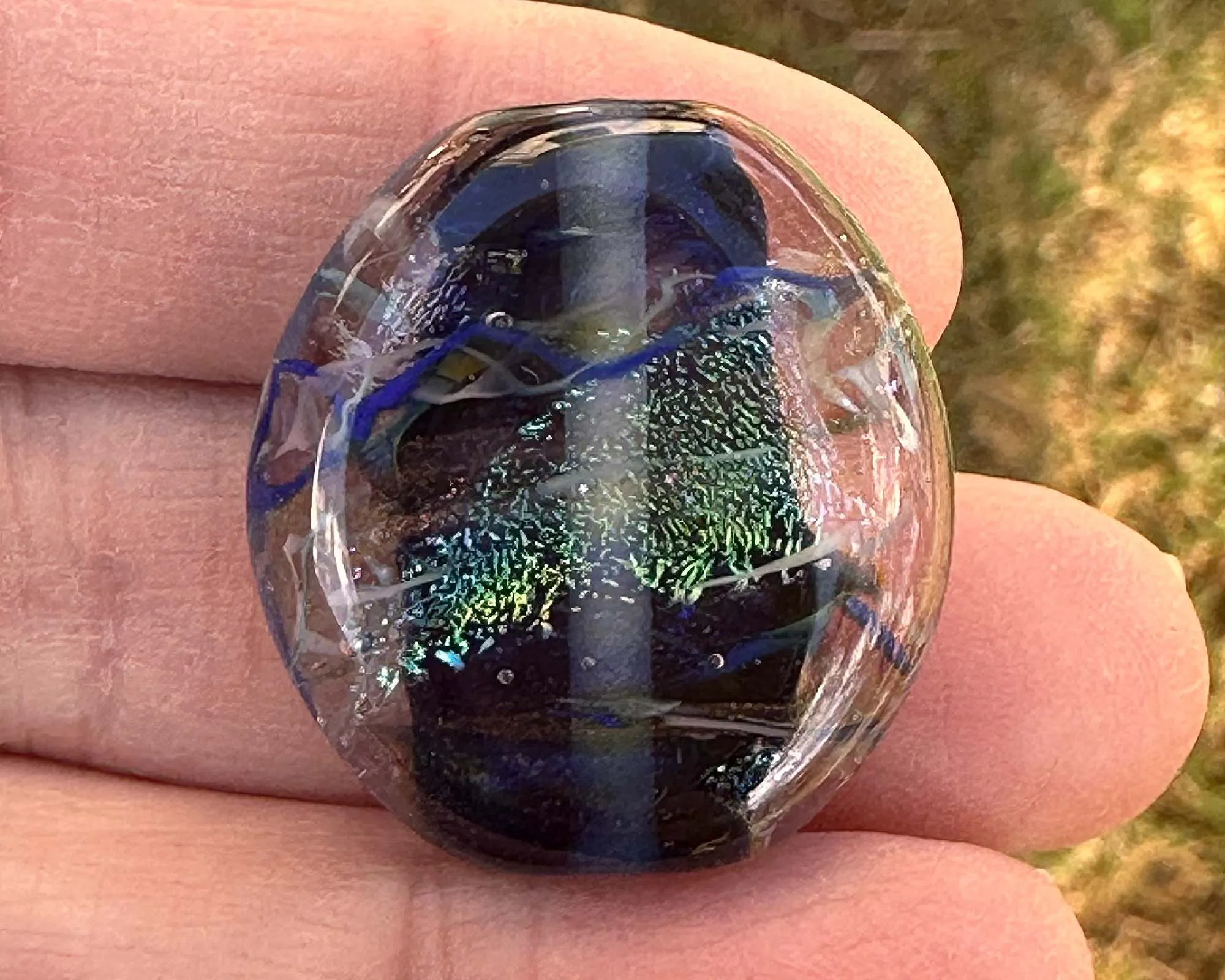 Blue Dichroic Twist Lampwork Focal Bead SRA