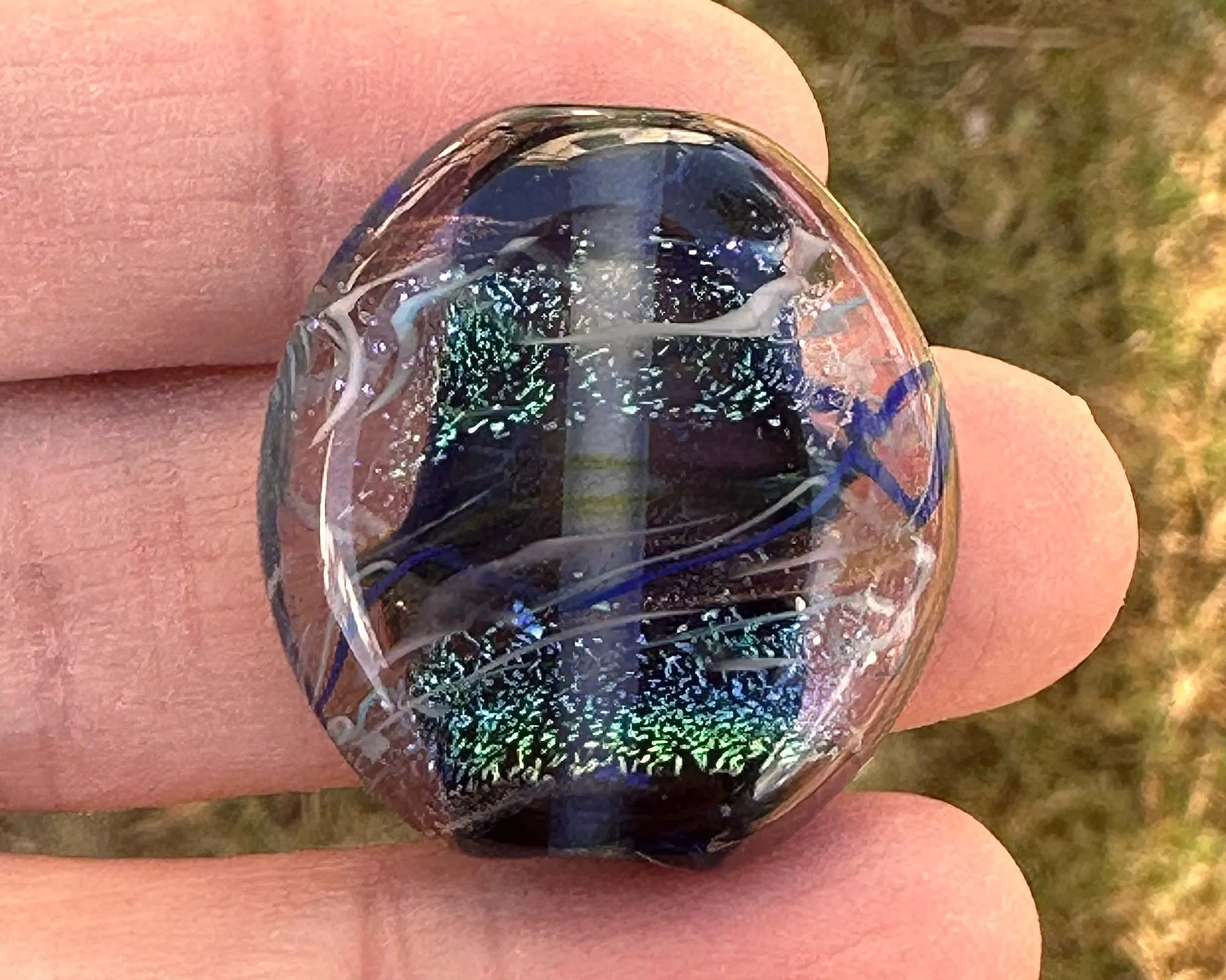 Blue Dichroic Twist Lampwork Focal Bead SRA