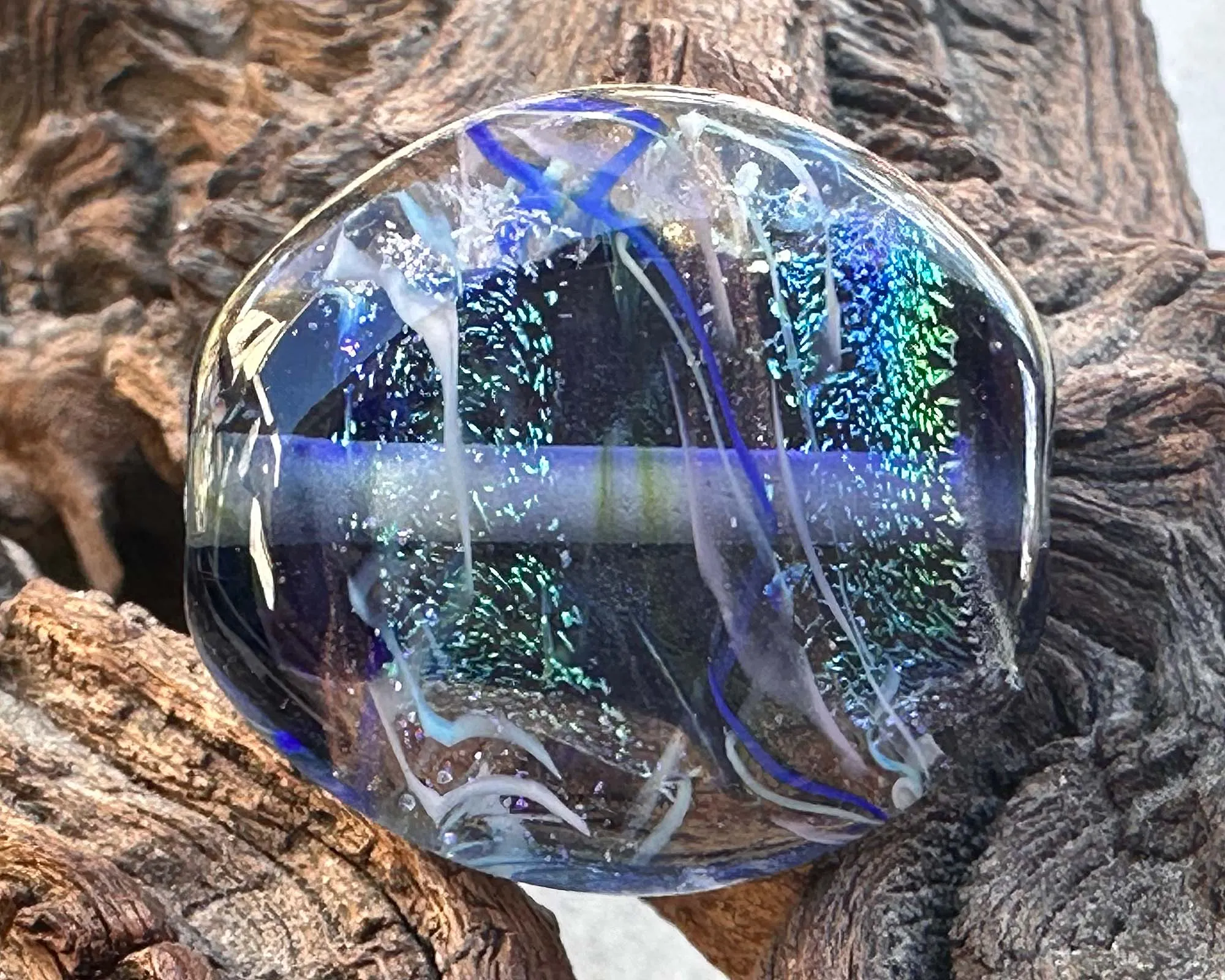 Blue Dichroic Twist Lampwork Focal Bead SRA