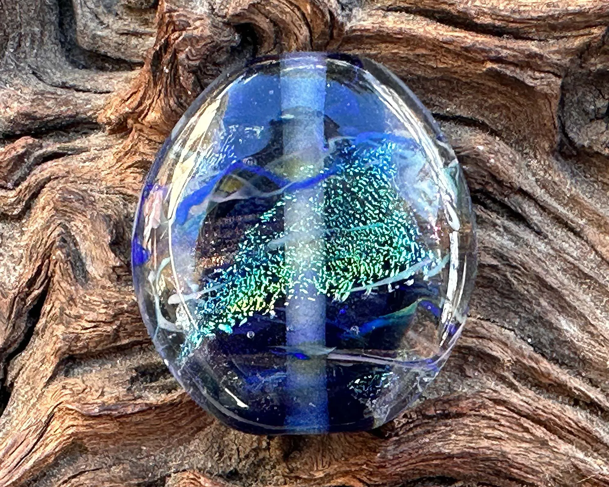 Blue Dichroic Twist Lampwork Focal Bead SRA