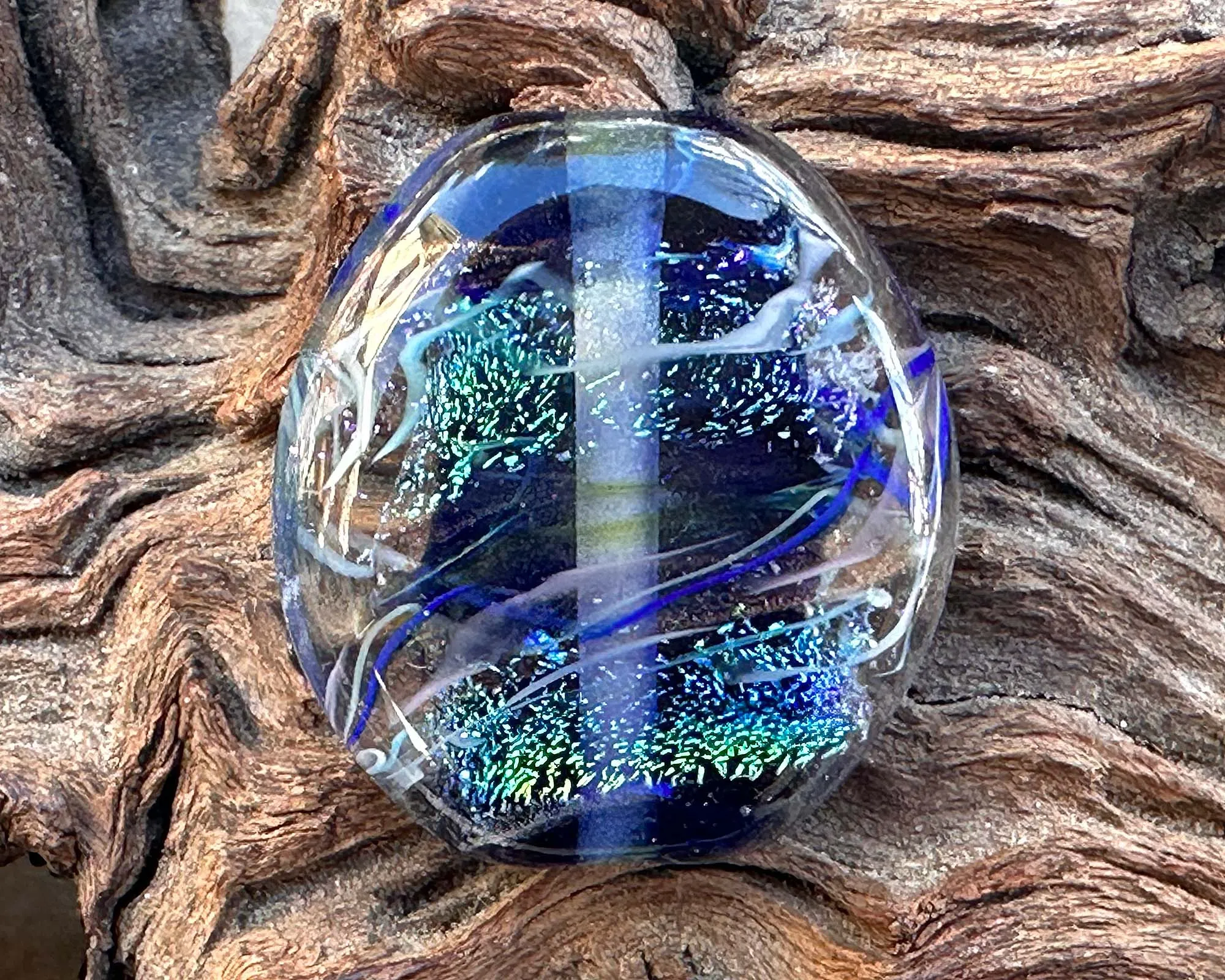 Blue Dichroic Twist Lampwork Focal Bead SRA