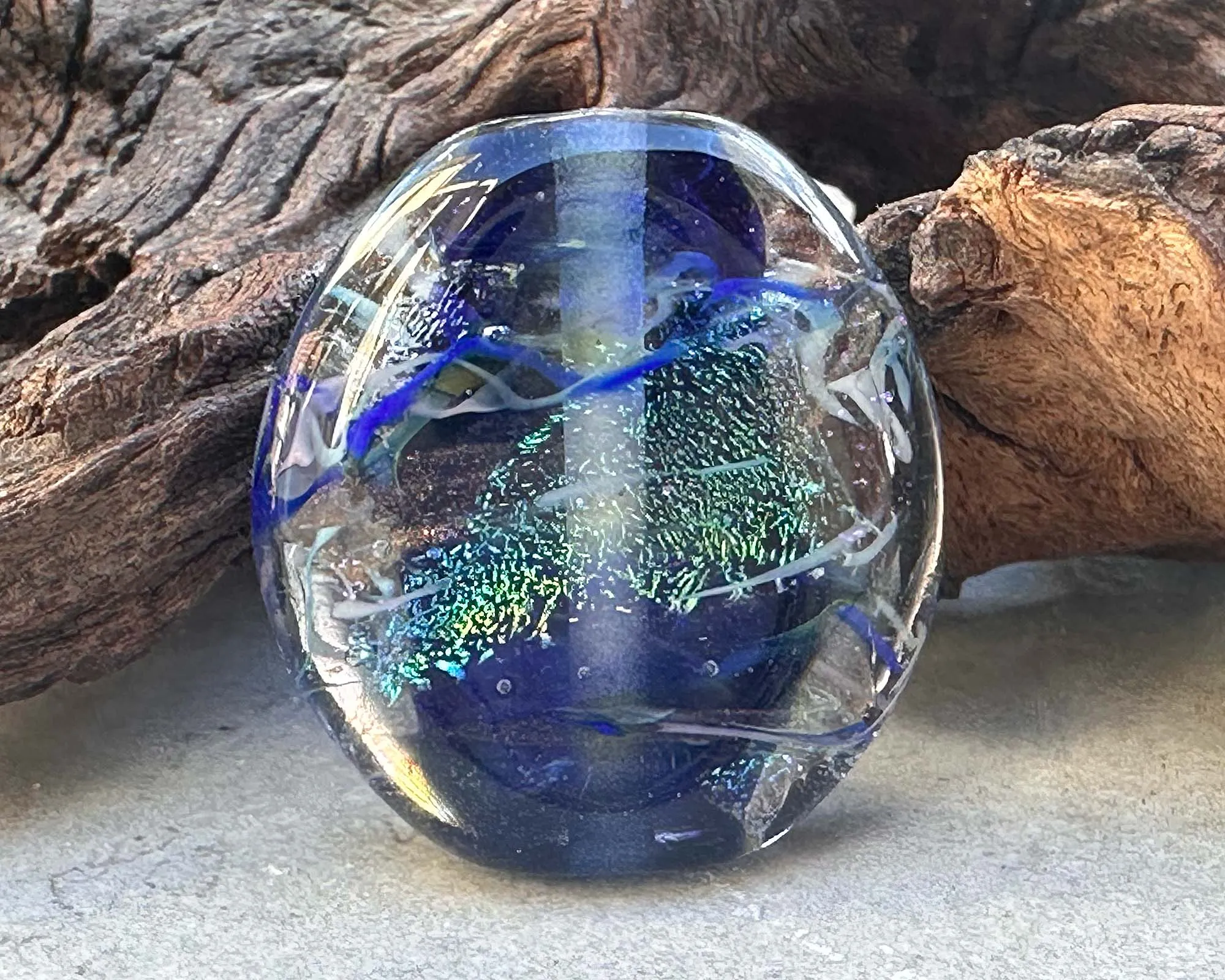 Blue Dichroic Twist Lampwork Focal Bead SRA