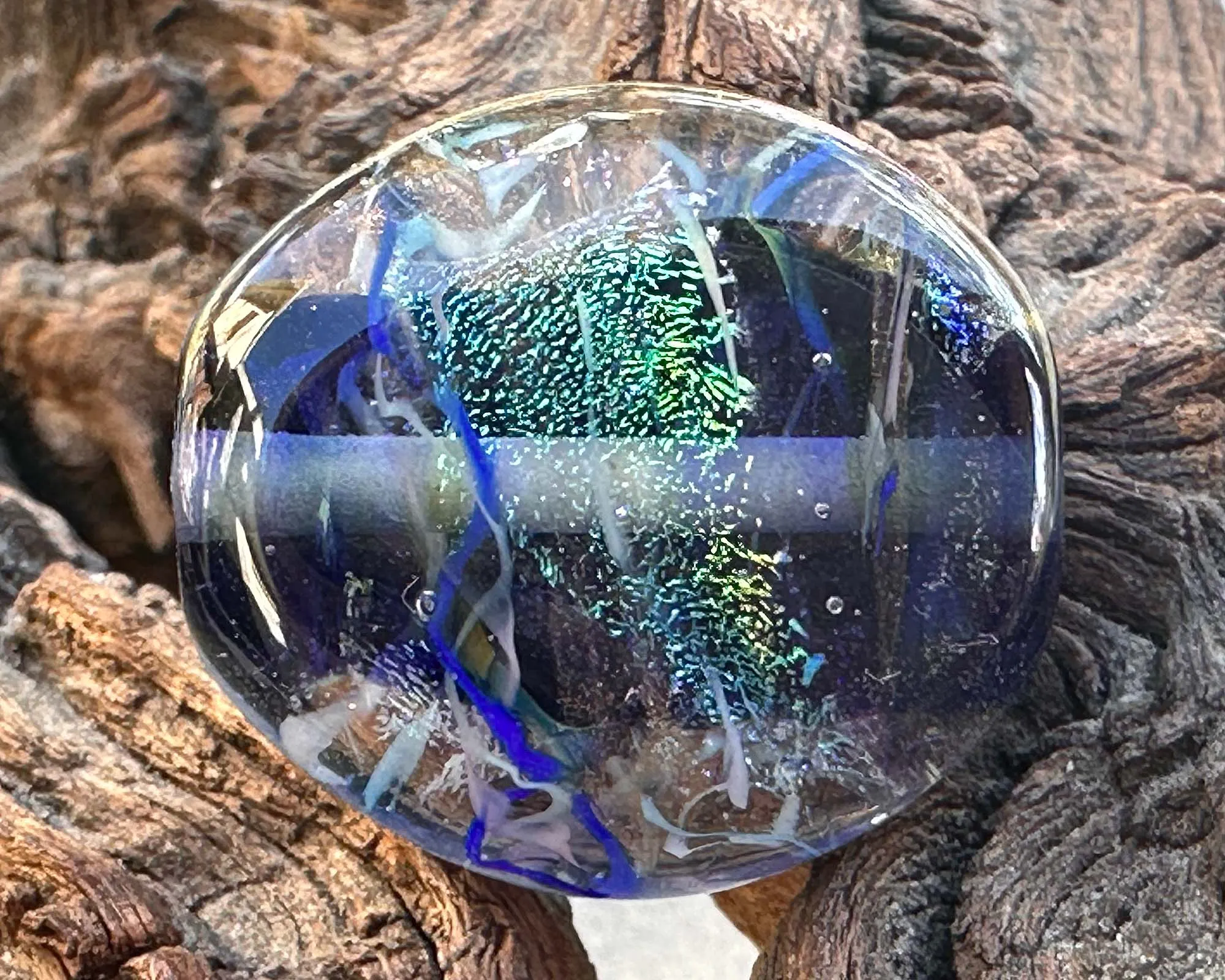 Blue Dichroic Twist Lampwork Focal Bead SRA