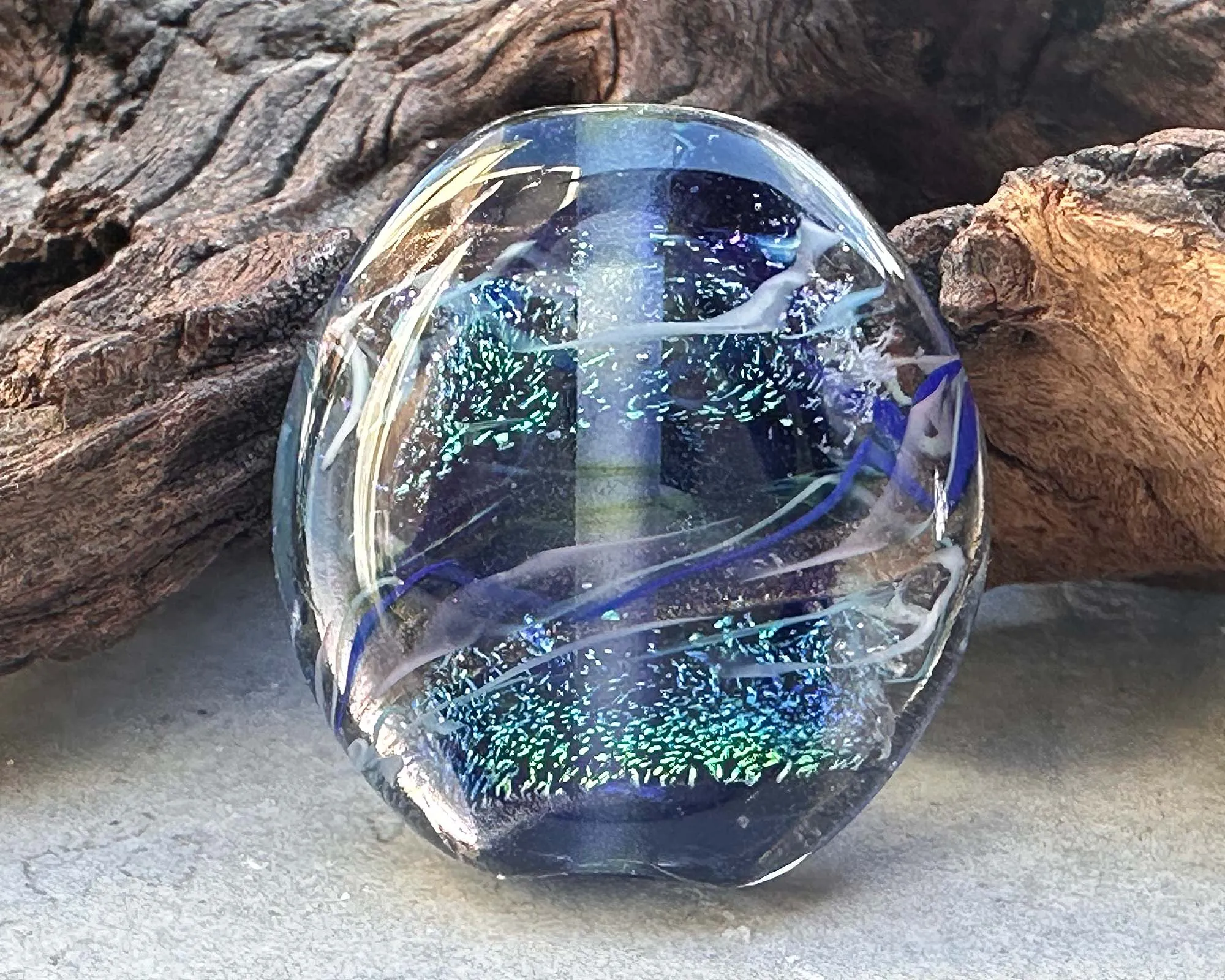 Blue Dichroic Twist Lampwork Focal Bead SRA