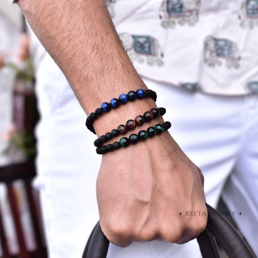 Blue Mountain - Lava And Blue Tiger Eye Bracelets