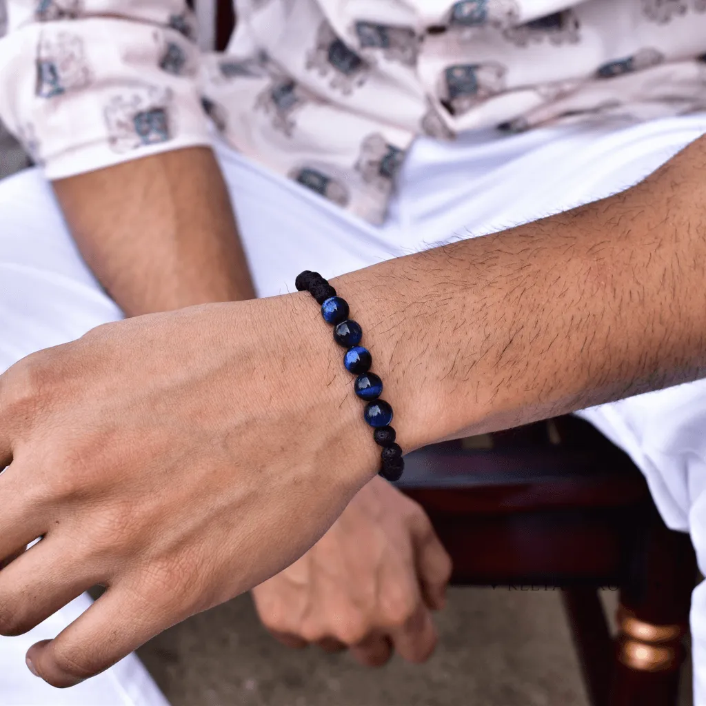 Blue Mountain - Lava And Blue Tiger Eye Bracelets