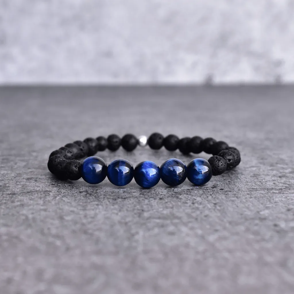 Blue Mountain - Lava And Blue Tiger Eye Bracelets