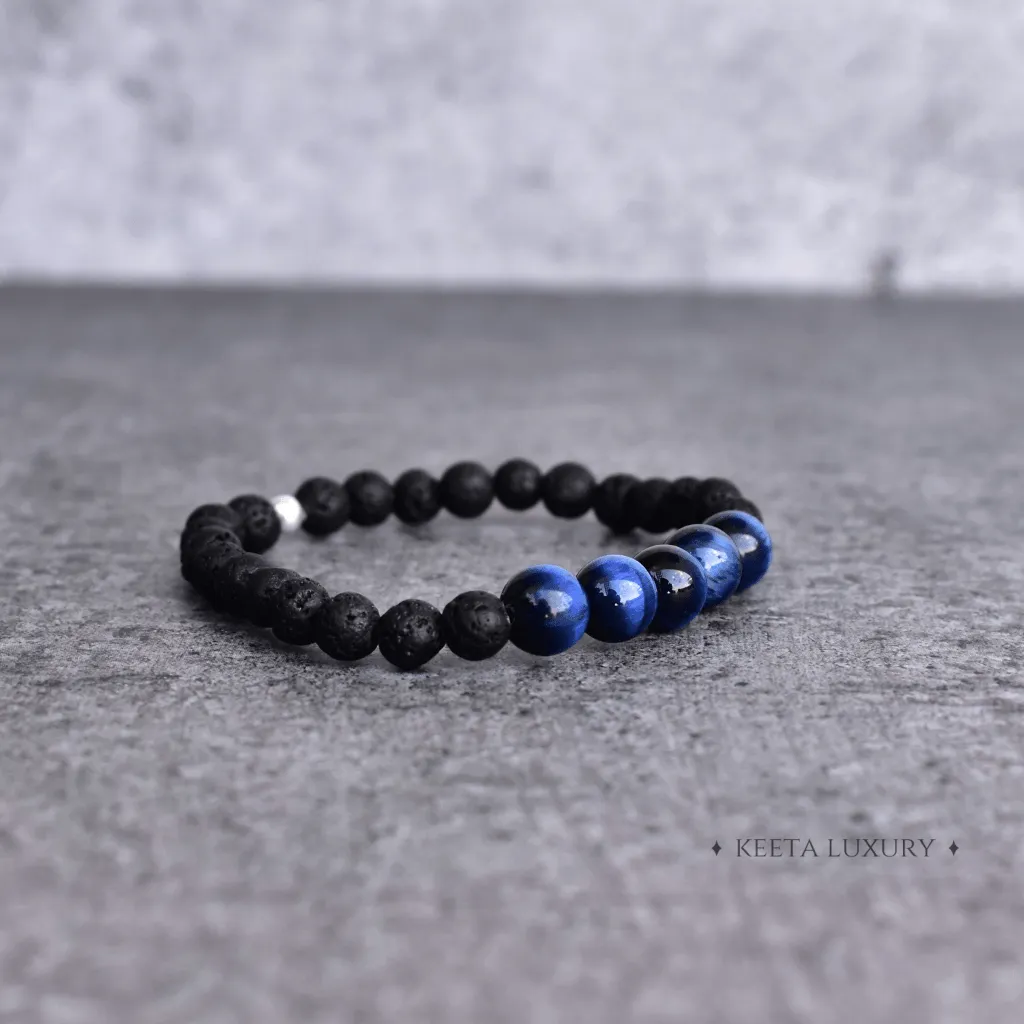 Blue Mountain - Lava And Blue Tiger Eye Bracelets