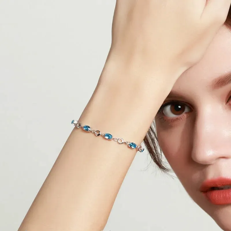 Blue Topaz & Silver Bracelet for Women - Perfect Gift