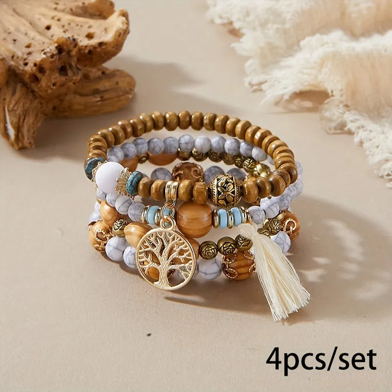 Bohemian Tree Of Life Bracelet Set  Handmade Ethnic Jewelry