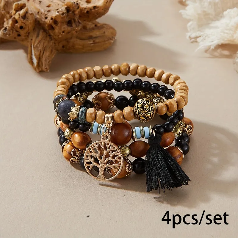 Bohemian Tree Of Life Bracelet Set  Handmade Ethnic Jewelry