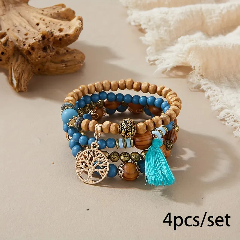 Bohemian Tree Of Life Bracelet Set  Handmade Ethnic Jewelry