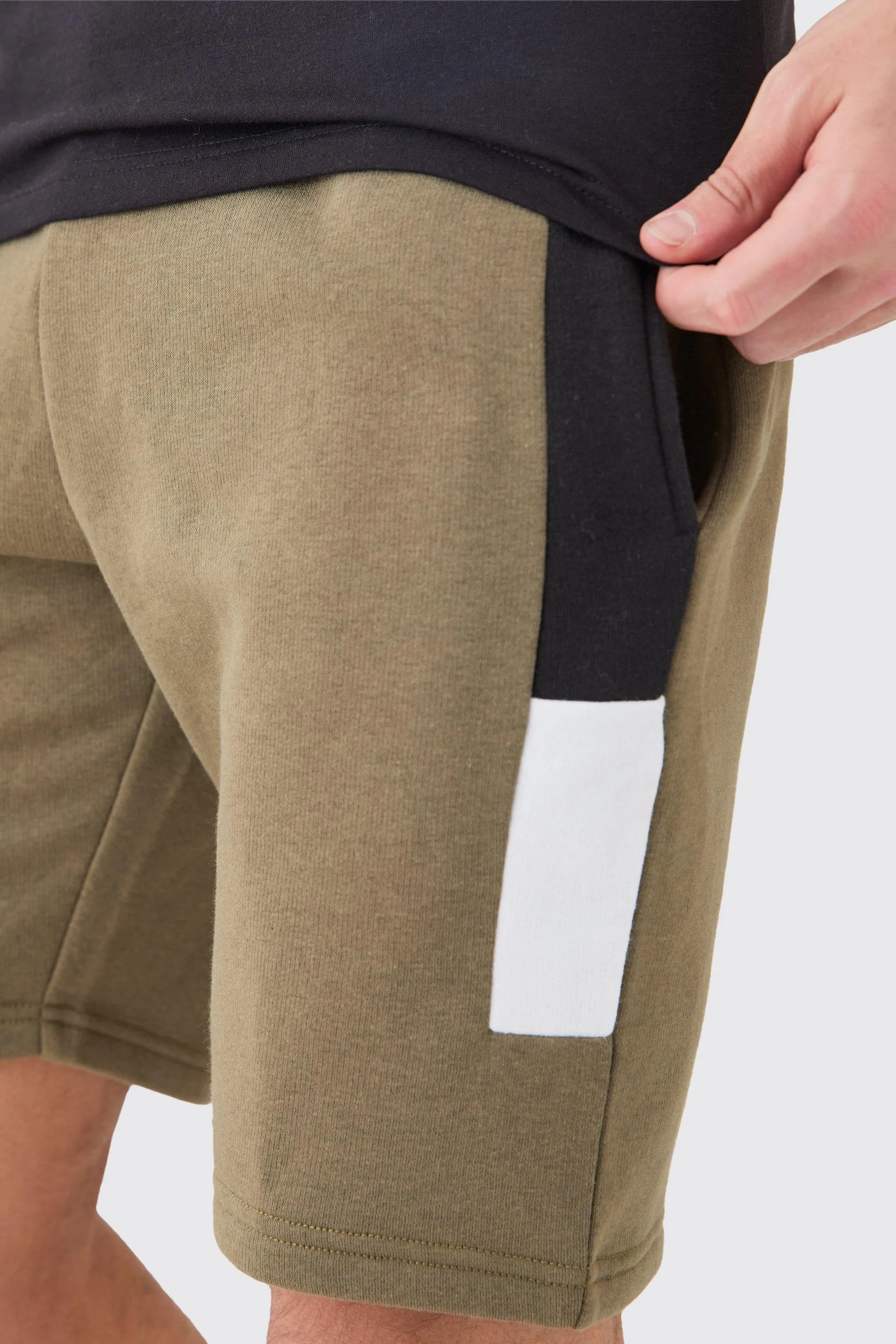 Boohoo Olive Slim Fit Colour Block Mens Shorts