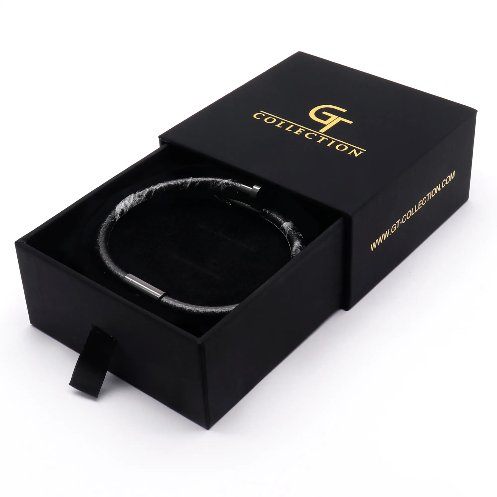 Bracelet Black Nail with Zircon - Black Leather