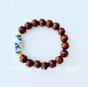 Brown Chinoiserie Beaded Bracelet