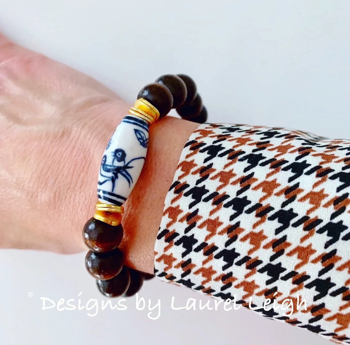 Brown Chinoiserie Beaded Bracelet