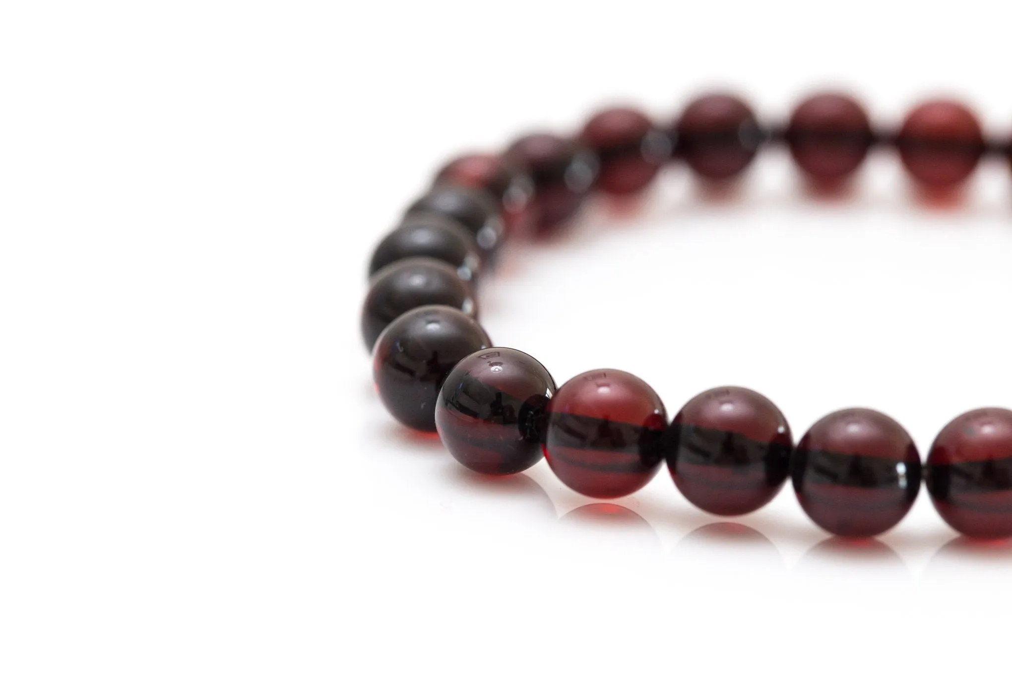 Cherry Red Amber Sphere Bead Bracelet