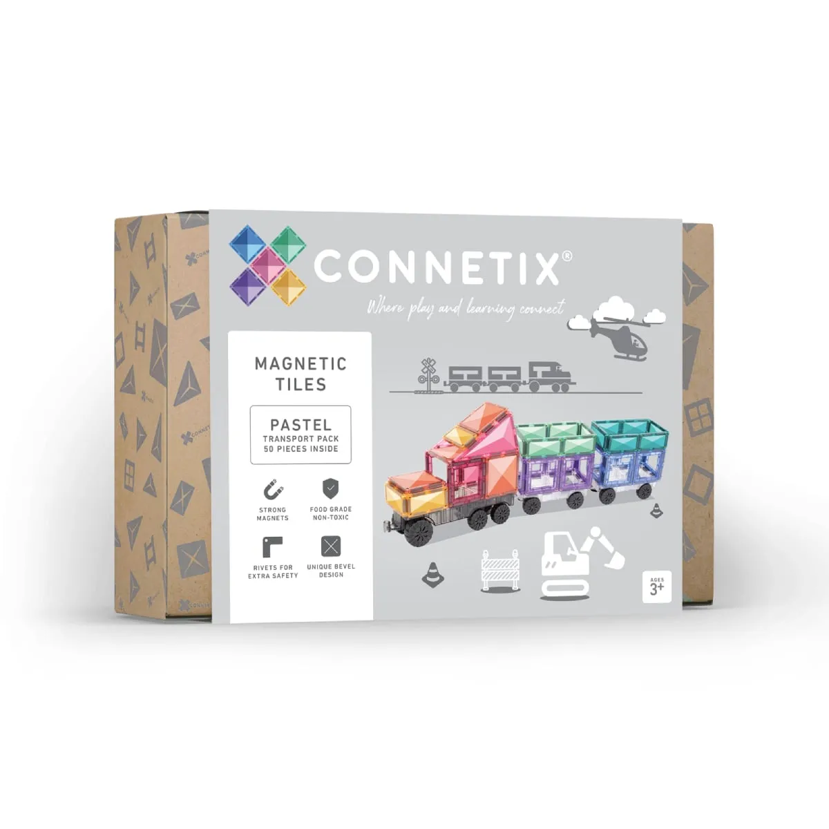 Connetix Magnetic Tiles Pastel Transport 50 Piece Pack