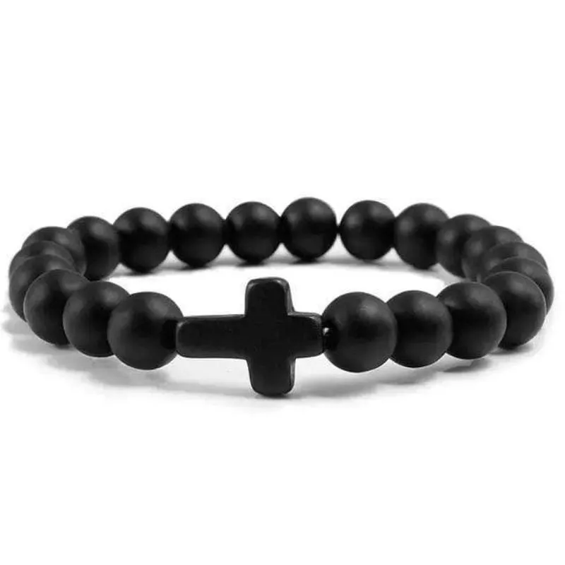 Cross Bead Bracelet <br> Black Matte