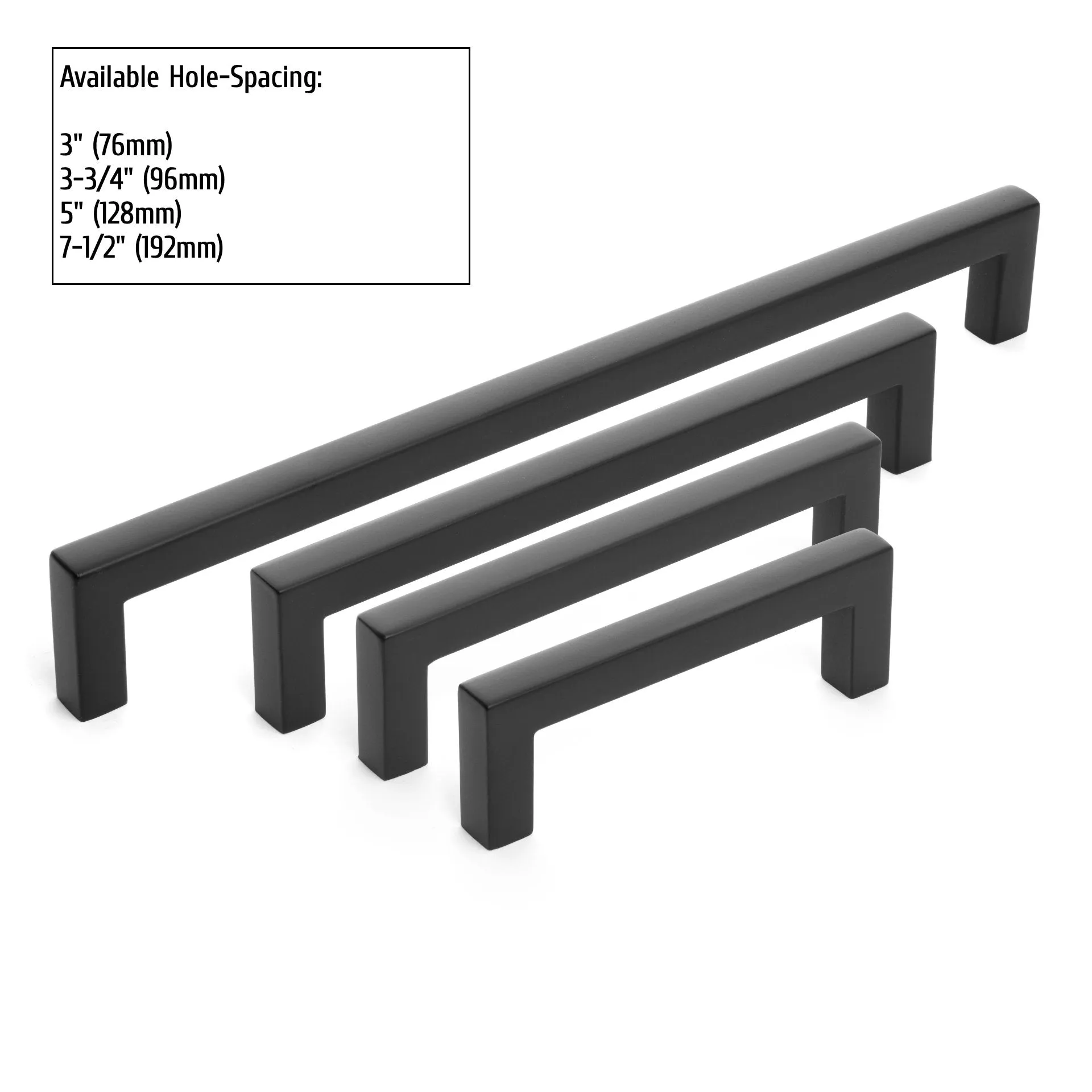 Diversa Matte Black 3-3/4" (96mm) Square Edge Solid Cabinet Bar Pull