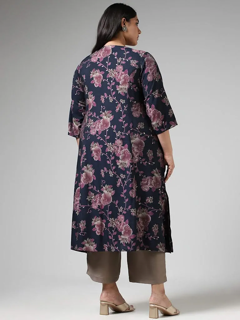 Diza Indigo Floral Printed Kurta