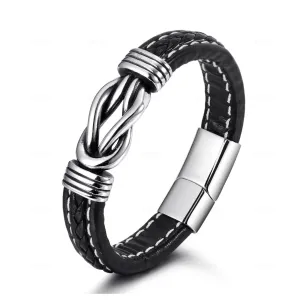 Fashion Frill Stylish Leather Bracelet For Men Stainless Steel Knot Black Bracelet For Menm Boys Love Gifts Mens Jewellery