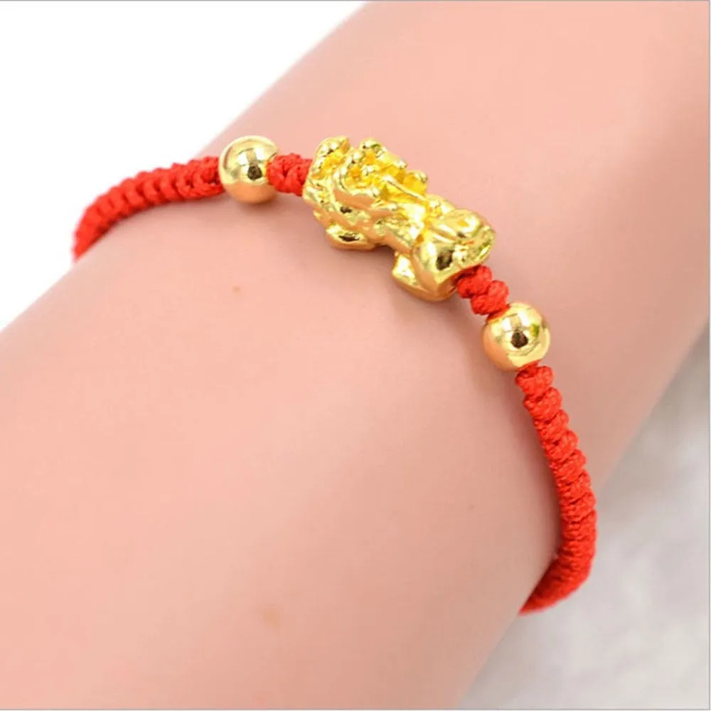 Feng Shui Pixiu Kabbalah Red String Bracelet Golden Pi Xiu Good Luck Rope Bracelet