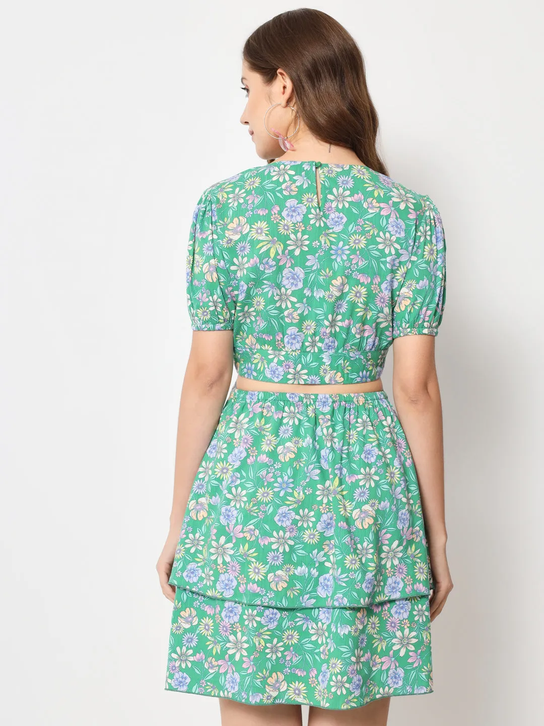 Floral Printed Cut-Out Detail Cotton Dress