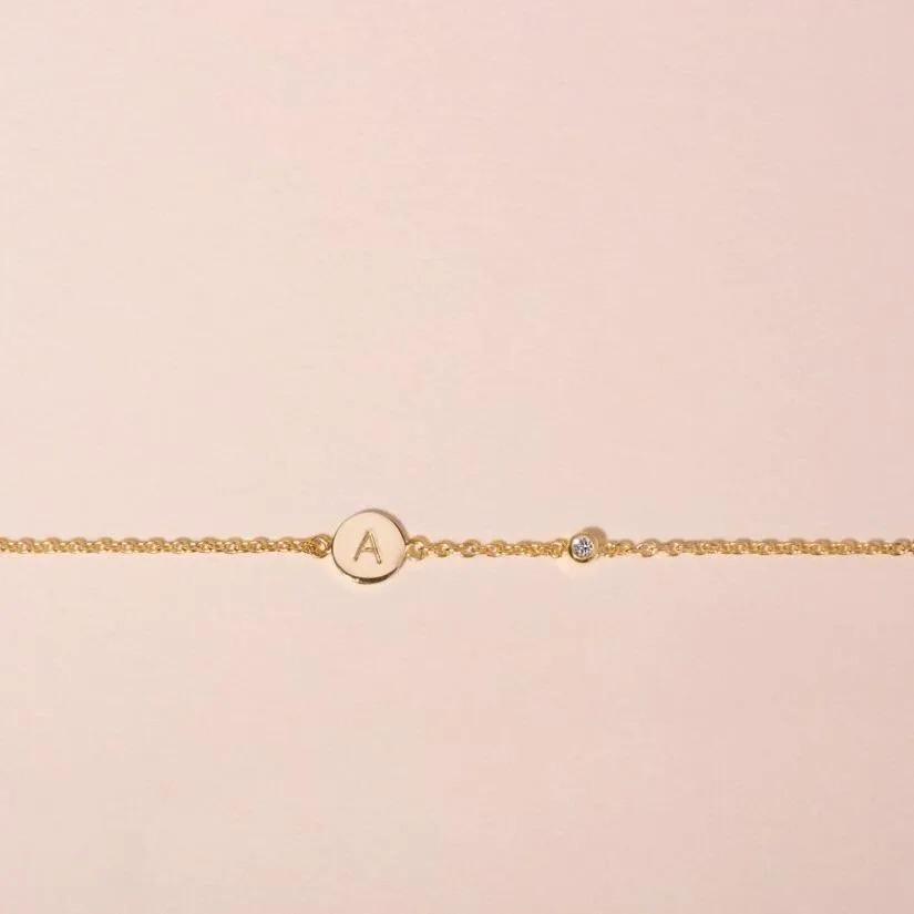 Galore Gepersonaliseerde Armband Circle & Diamond | Gold Petite