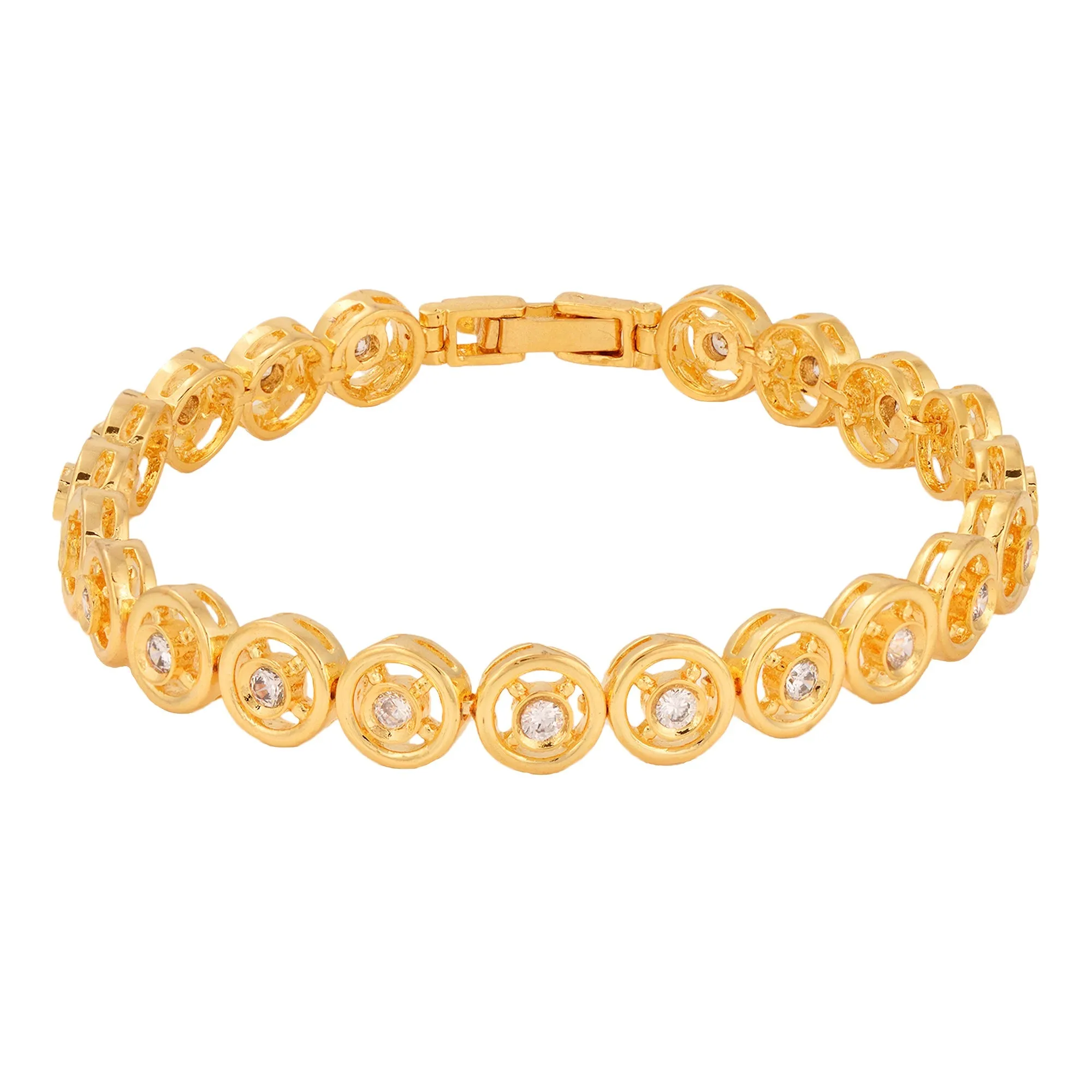 Gold Plated White Ad Studded Tennis Classy Bracelet For Women And Girls - Saraf Rs Jewellery