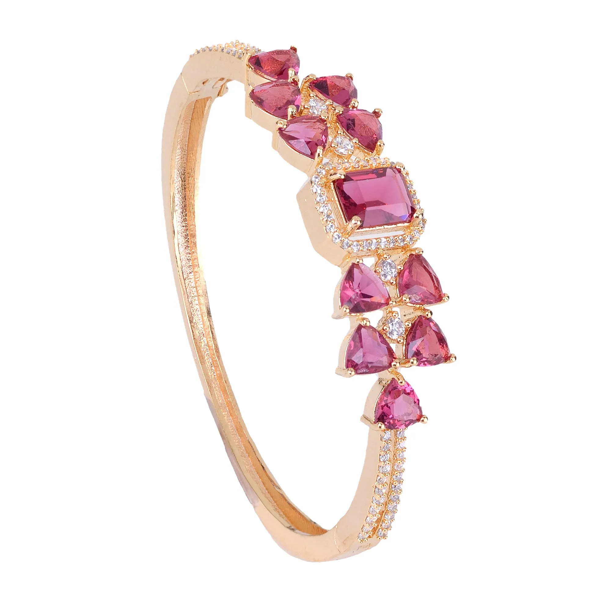 Gold Plated With Ruby American Diamond Studded Handcrafted Designer Bracelet For Women And Girls - Saraf Rs Jewellery