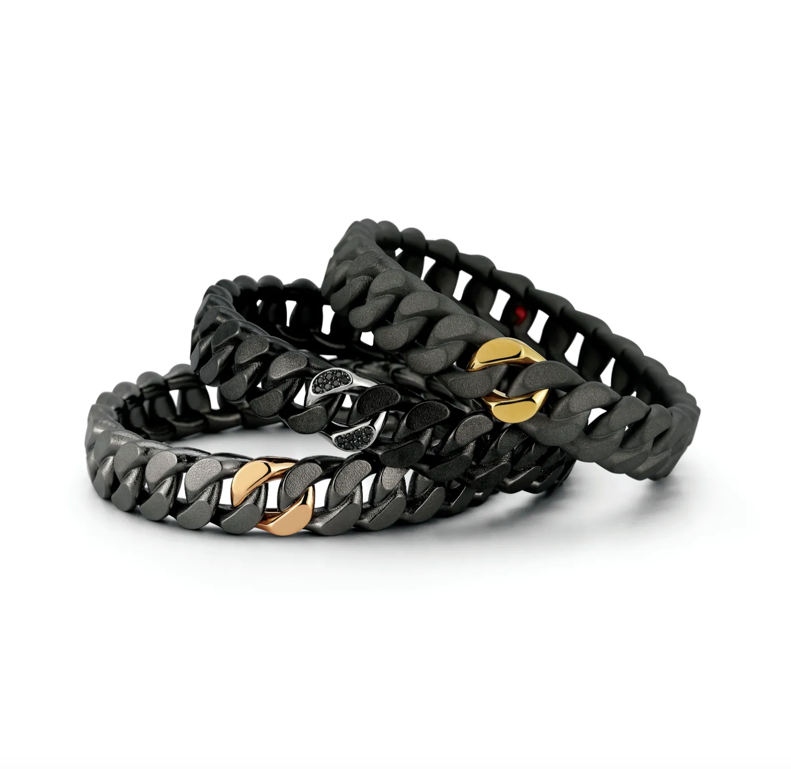 GROUMETTE MATTE BLACK CERAMIC WITH BLACK DIAMOND LINK by Roberto Demeglio