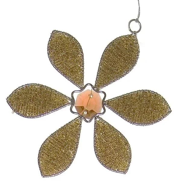 Hand Beaded Big Flower Christmas Ornament in Gold