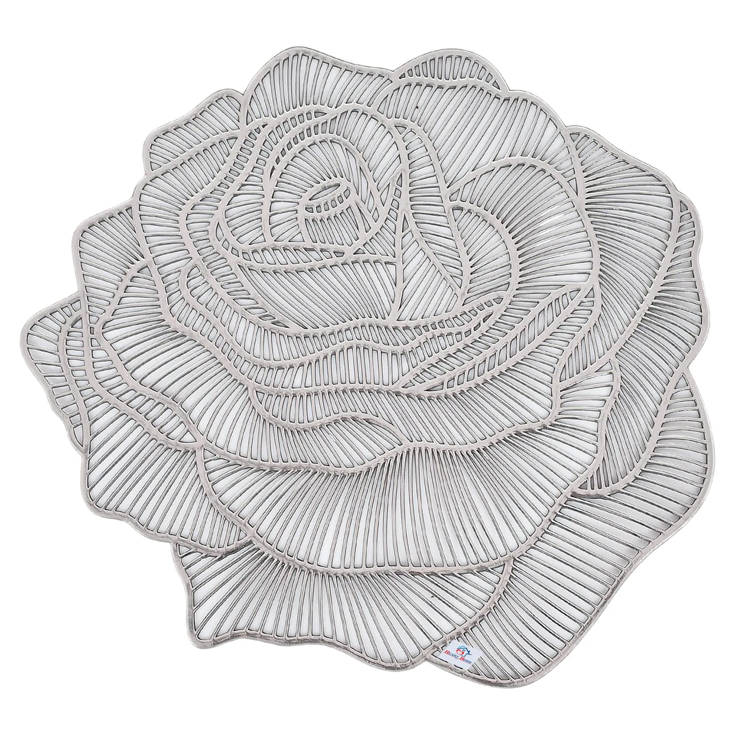 Heart Home Rose Design Soft Leather Table Mats, Dining Table Mats, Set of 4 (Silver)-50HH01297