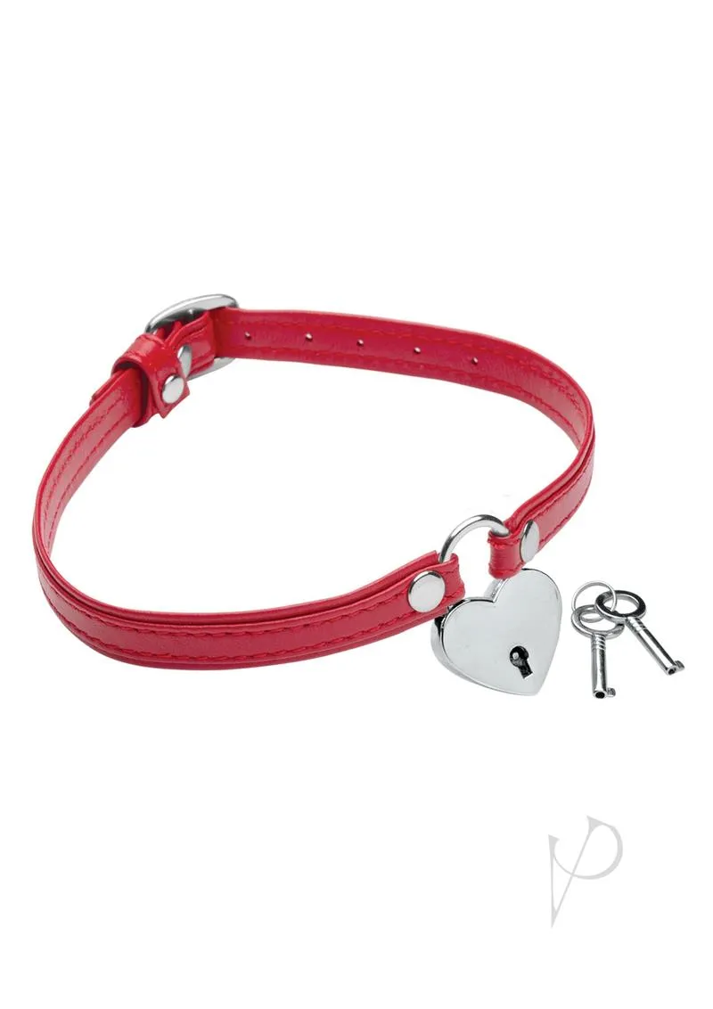 Heart Lock Choker With key Red