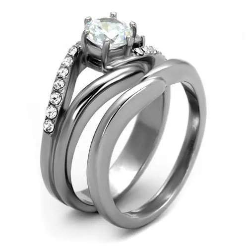 High polished (no plating) Stainless Steel Ring with AAA Grade CZ in Clear for Women Style TK2118