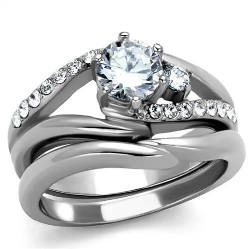 High polished (no plating) Stainless Steel Ring with AAA Grade CZ in Clear for Women Style TK2118