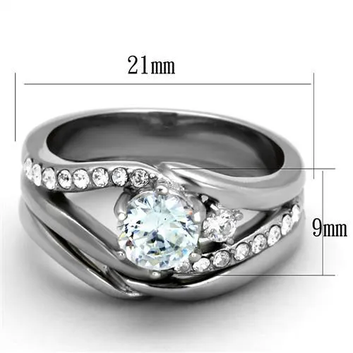 High polished (no plating) Stainless Steel Ring with AAA Grade CZ in Clear for Women Style TK2118