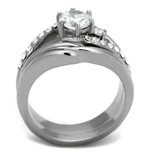 High polished (no plating) Stainless Steel Ring with AAA Grade CZ in Clear for Women Style TK2118