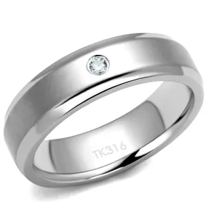 High polished (no plating) Stainless Steel Ring with AAA Grade CZ in Clear for Women Style TK2934