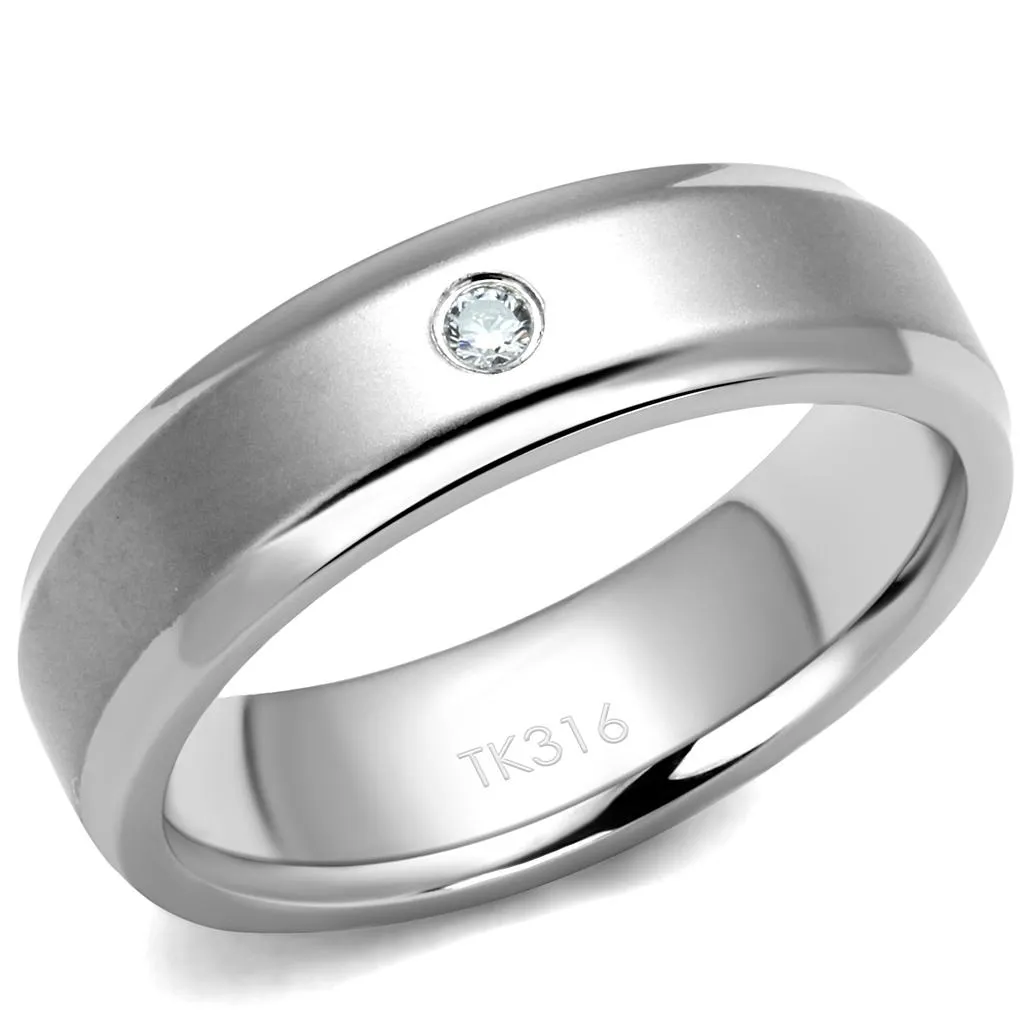 High polished (no plating) Stainless Steel Ring with AAA Grade CZ in Clear for Women Style TK2934