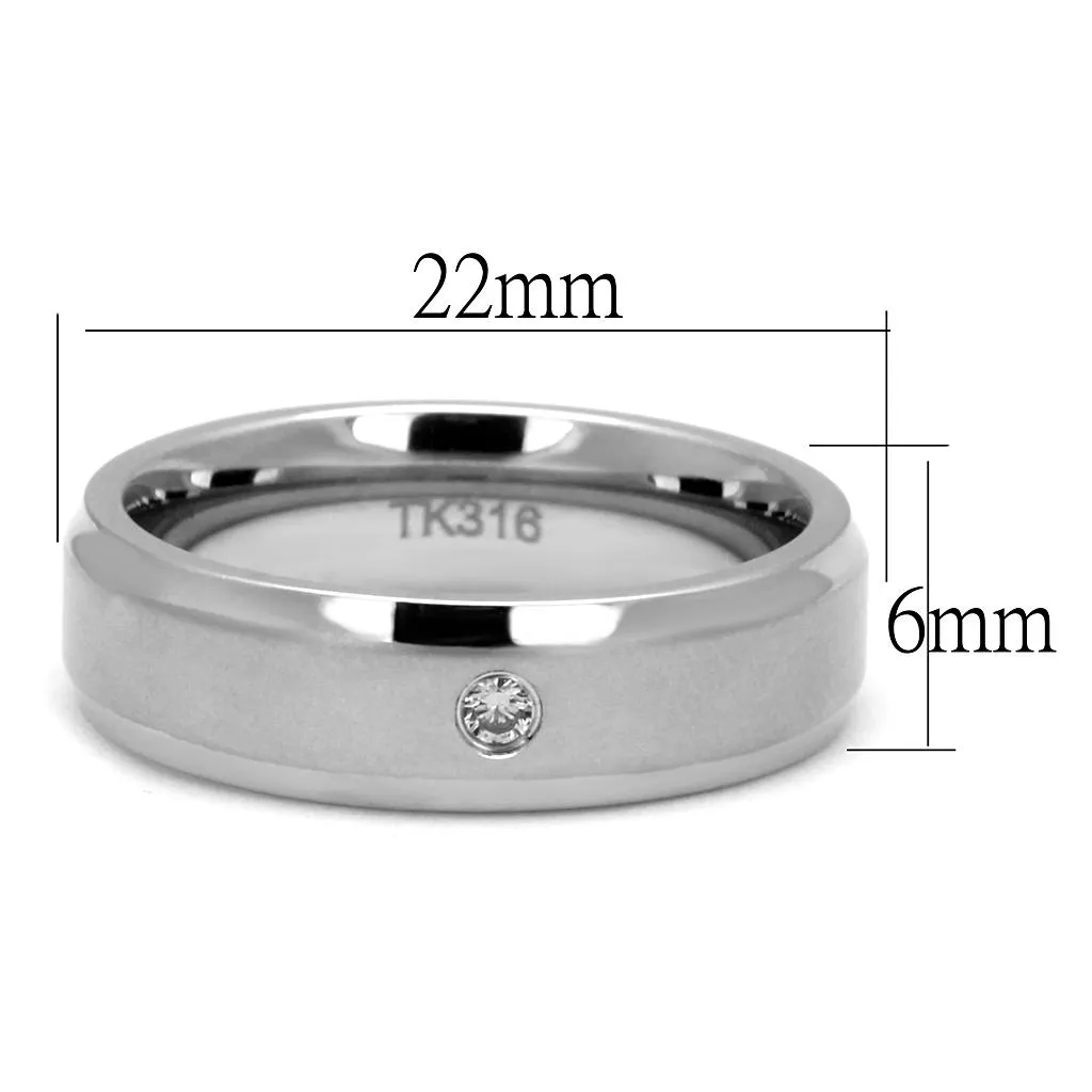 High polished (no plating) Stainless Steel Ring with AAA Grade CZ in Clear for Women Style TK2934