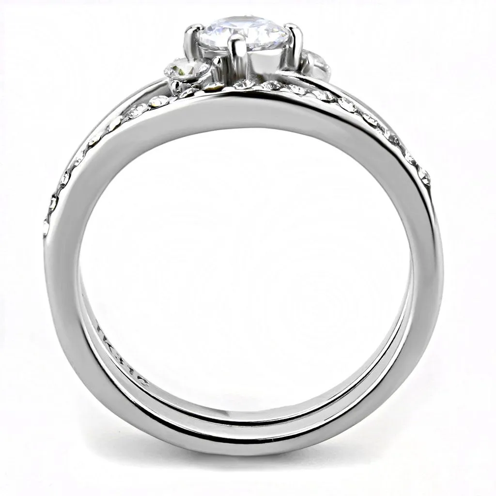 High polished (no plating) Stainless Steel Ring with AAA Grade CZ in Clear for Women Style TK3507