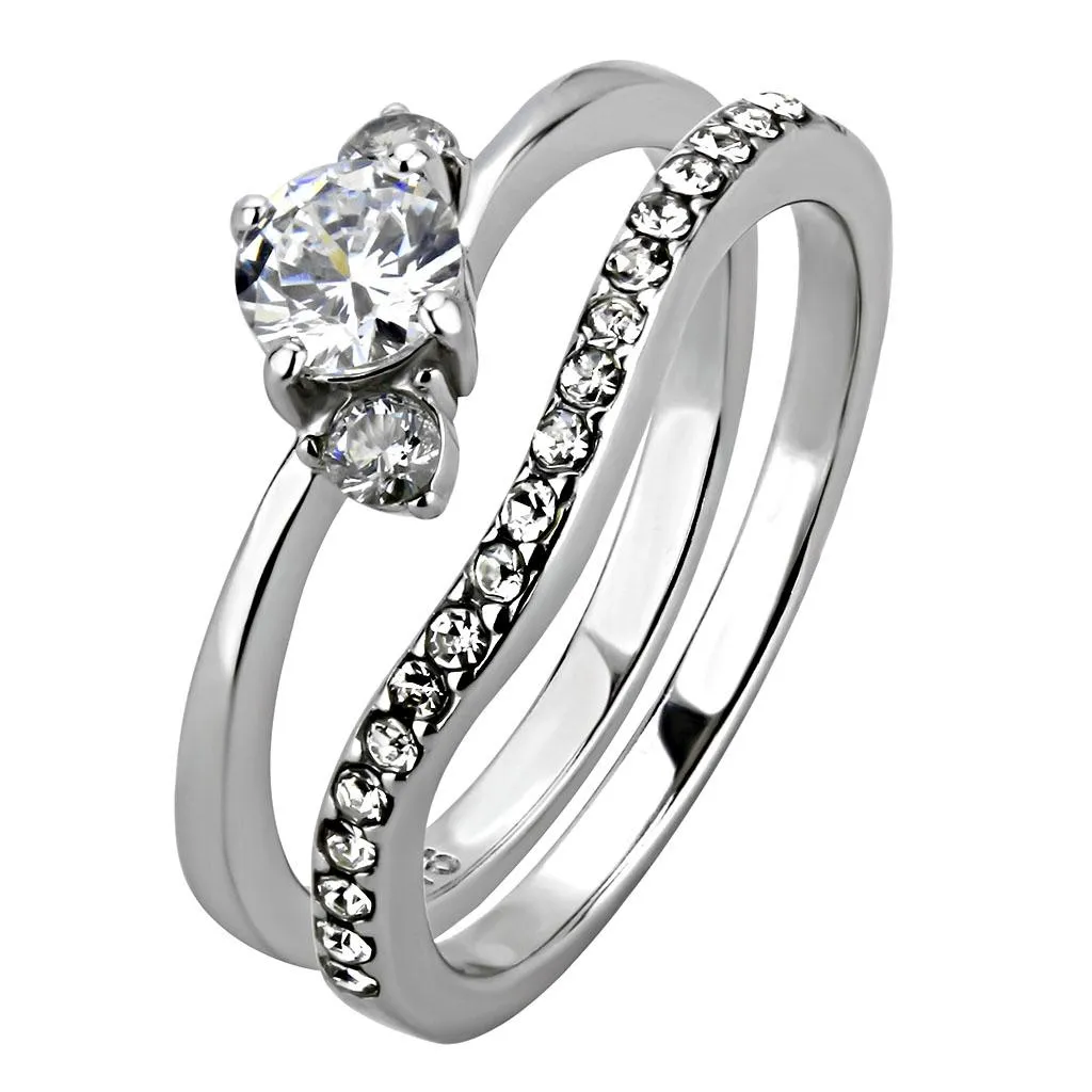 High polished (no plating) Stainless Steel Ring with AAA Grade CZ in Clear for Women Style TK3507