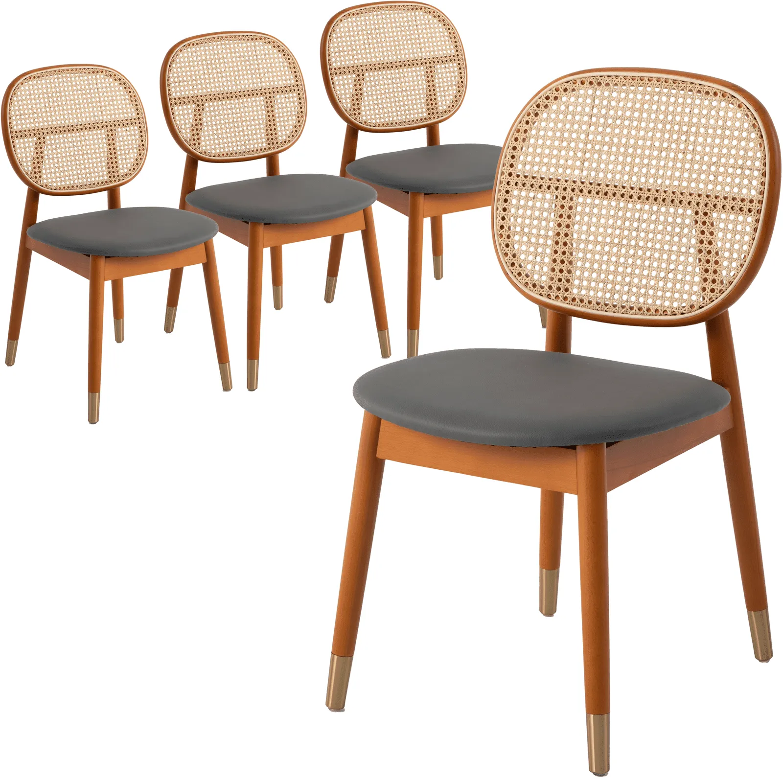 Holbeck Modern Dining Chair with Upholstered Leather Seat and Beech Wood Legs Set of 4