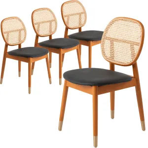 Holbeck Modern Dining Chair with Upholstered Leather Seat and Beech Wood Legs Set of 4