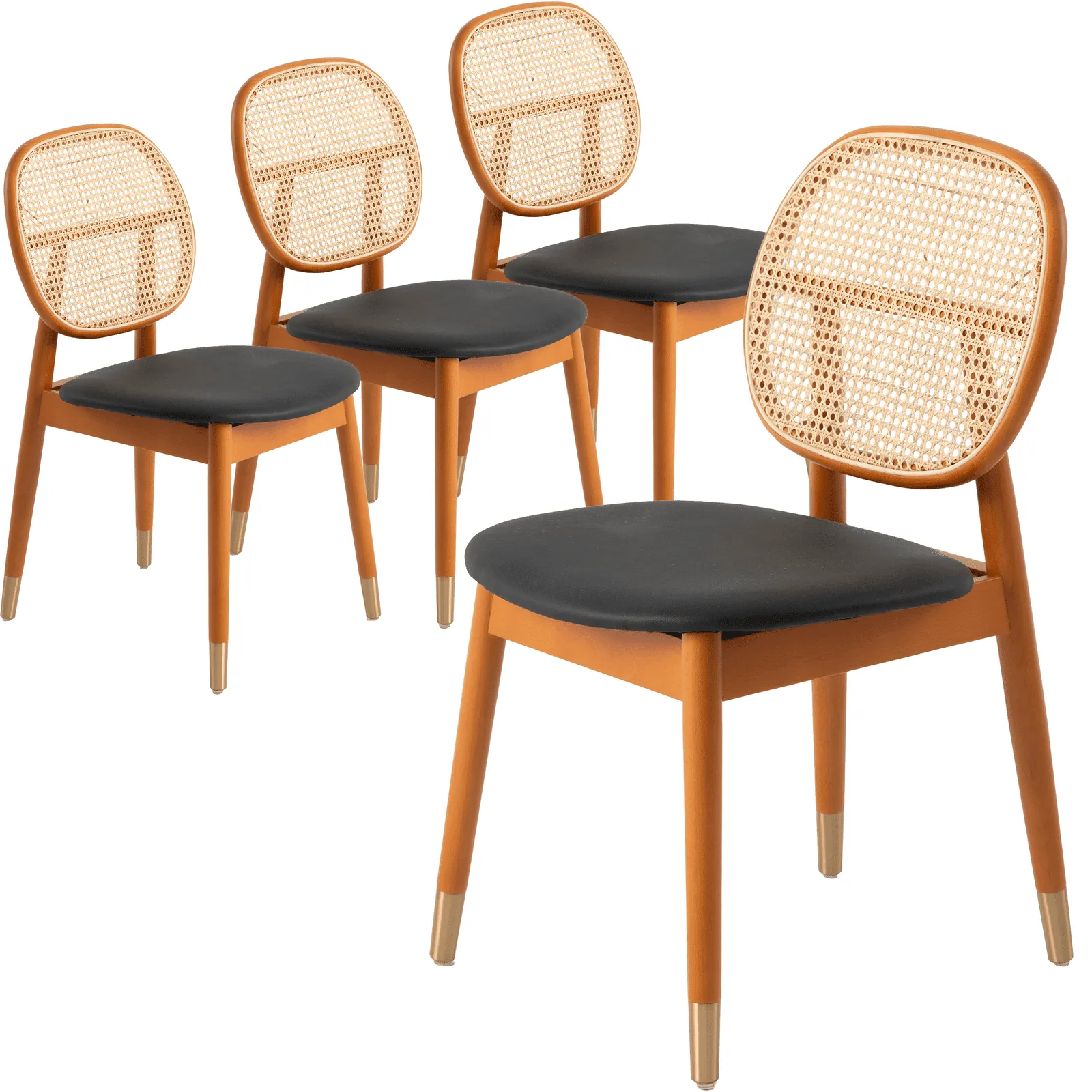 Holbeck Modern Dining Chair with Upholstered Leather Seat and Beech Wood Legs Set of 4