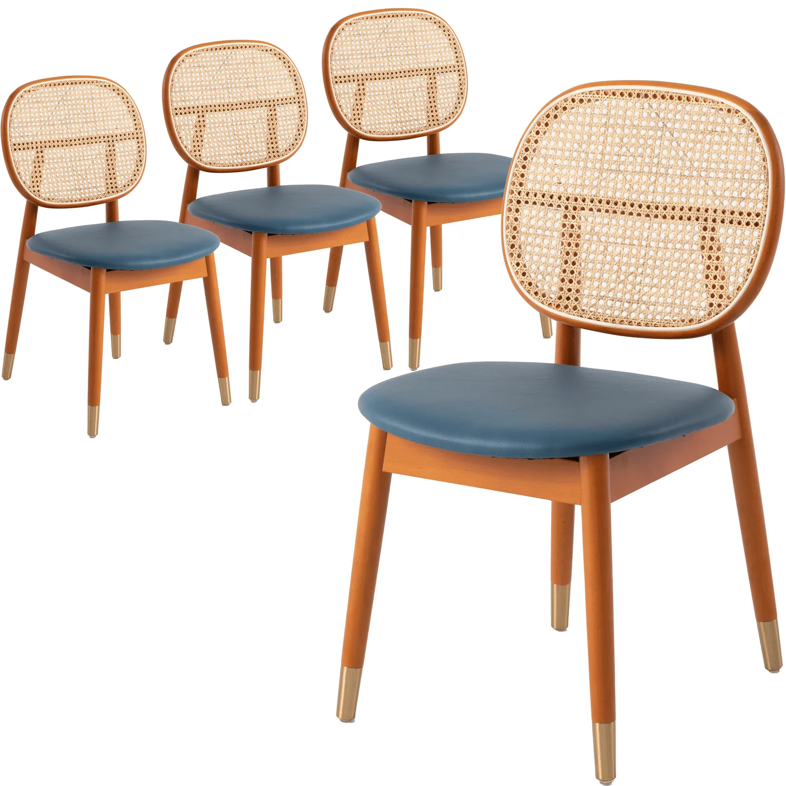 Holbeck Modern Dining Chair with Upholstered Leather Seat and Beech Wood Legs Set of 4